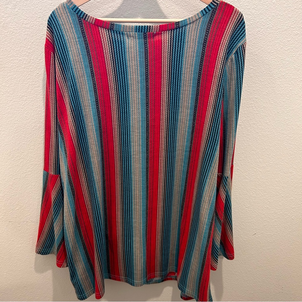 🌿Crazy Train Boho Striped Bell Sleeve Blouse XL‎ - Multicolor Western Boho Top - Picture 3 of 6